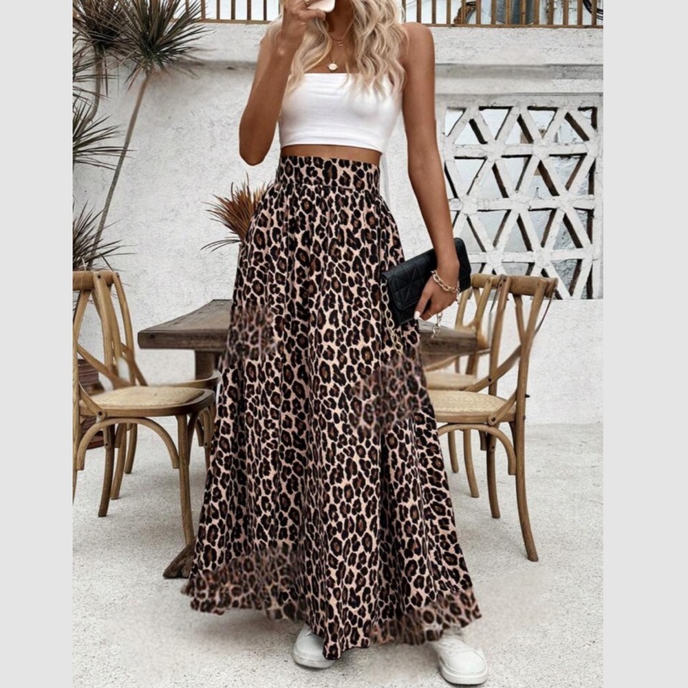 Boho leopard print maxi skirt